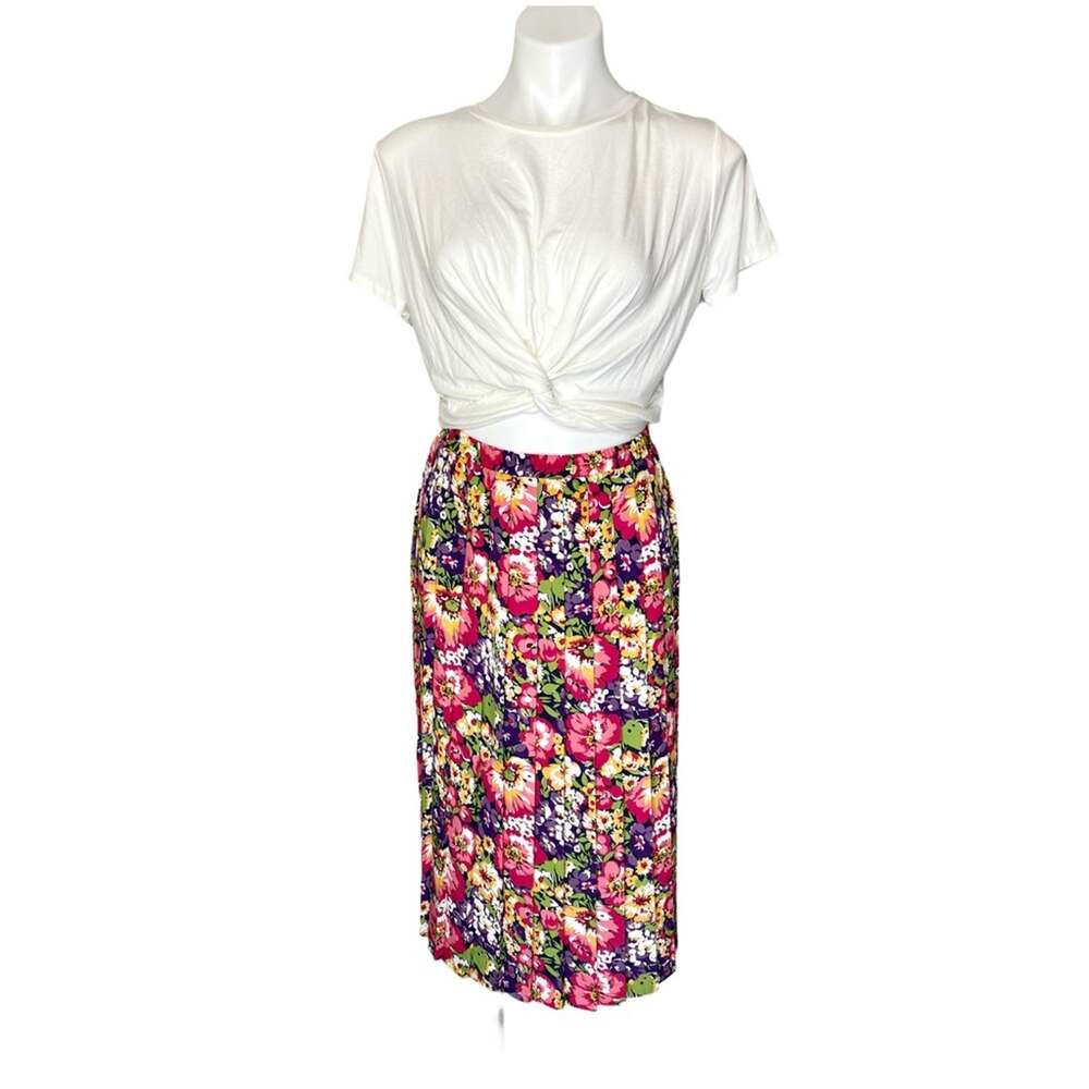 1980s Leslie Fay Vintage Floral Pleated Skirt Plus Size 16/18 Pink Purple